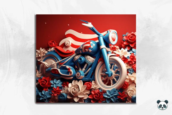 Celebrate Freedom on the Go with the Patriotic Motorcycle 3D Tumbler Wrap 3