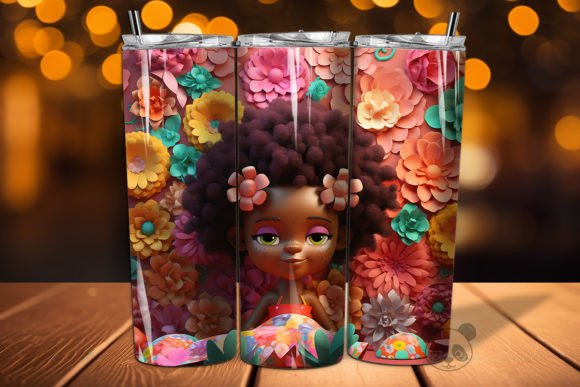 Mastering Sublimation with the Afro Little Girl 3D Tumbler Wrap Png 6 Design