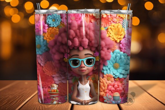 Mastering Sublimation with the Afro Little Girl 3D Tumbler Wrap Png 18 Design