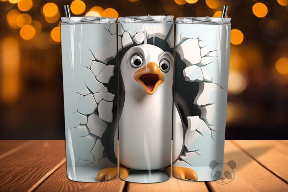 Penguin 3D Cracked Hole Tumbler Wrap Design