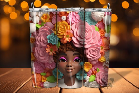 Stunning 3D Afro Little Girl Tumbler Wrap Design