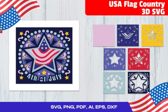 USA Flag Country 3D SVG Shadow Box Guide